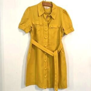 Boden "Carrie" Linen Shirt Dress, Yellow, Size 6